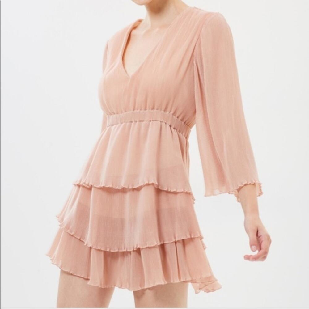 NWT Alice McCall Tiered Pleated Ruffle Dress 10 Pink Sheer Bell Sleeve Romantic